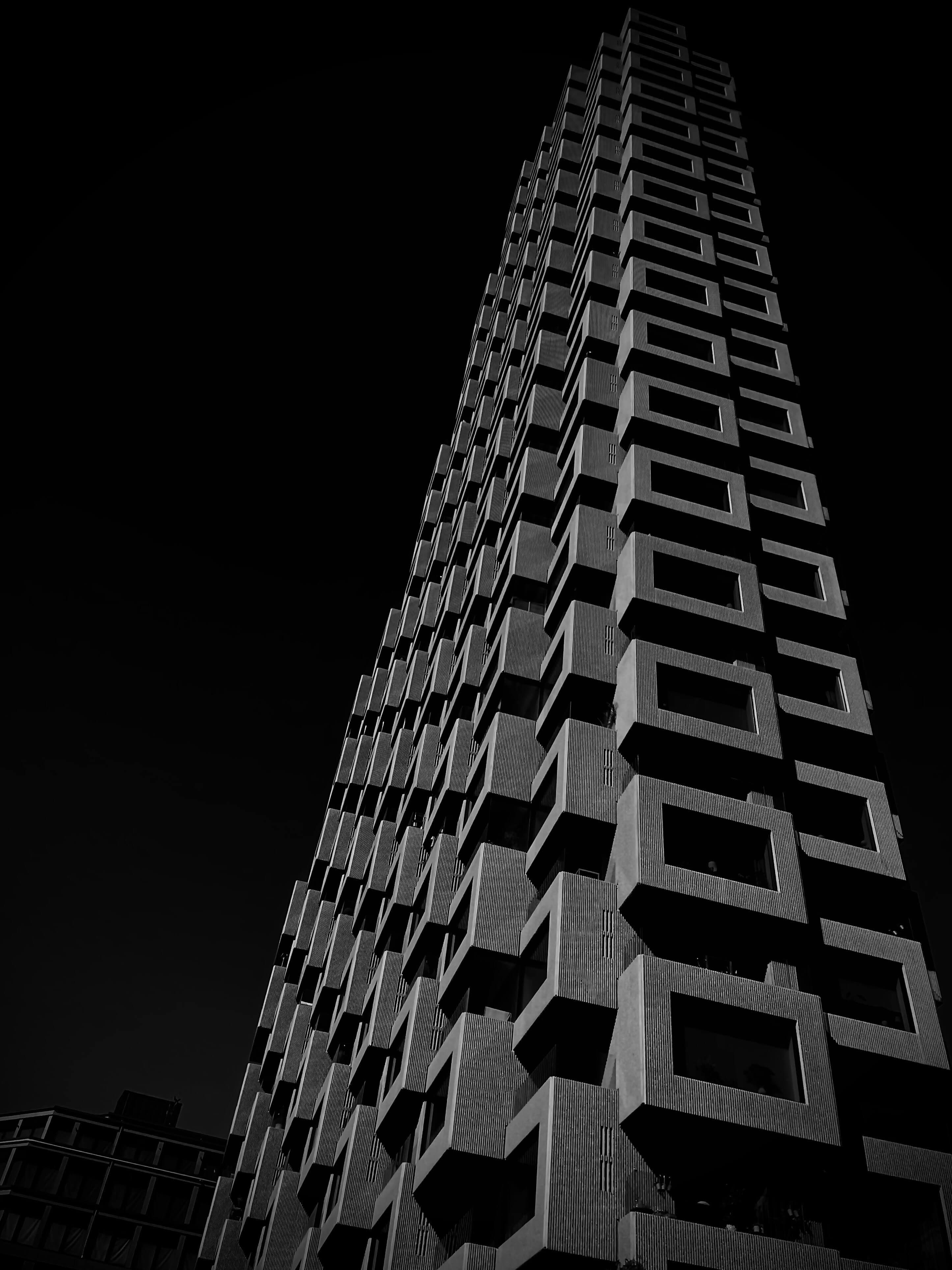 Black and white high-rise building facade